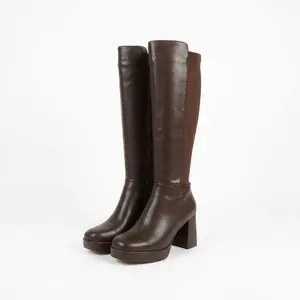 SOVANYOU  Women The elastic band design Platform Knee High Boots Stretch Chunky High Heel Square Toe Tall Boots with Side Zipper Long Boots for Women Walking Shoes