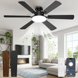 52 Inch Ceiling Fans with Lights, Upgraded 6 Blades Ceiling Fan with Light Remote, Quiet 6 Speed Reversible DC Motor, Modern Design, Flush Mount, 3CCT Dimmable LED, Double Sided for Bedroom Livingroom