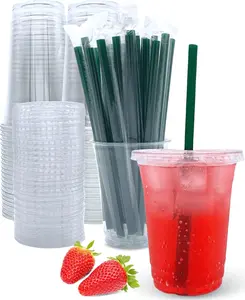 12 oz Clear Plastic Cups with Lids and Straws Disposable Coffee Cups 25 Sets for Iced Coffee Milkshakes Smoothies Juice and More