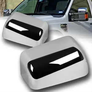 Pair of Chrome ABS Plastic Top Half Side Mirror Cover Cap Overlays Compatible With 2008 - 2016 Ford F-250 F-350 F-450 F-550 Super Duty ( Top Half Mirror Cover Towing Cap Only )