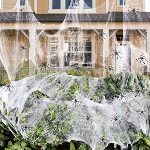 1200 sqft Halloween Spider Webs Decorations with 50 Extra Fake Spiders, Super Stretchy Cobwebs for Halloween Decor Indoor and Outdoor 2026.