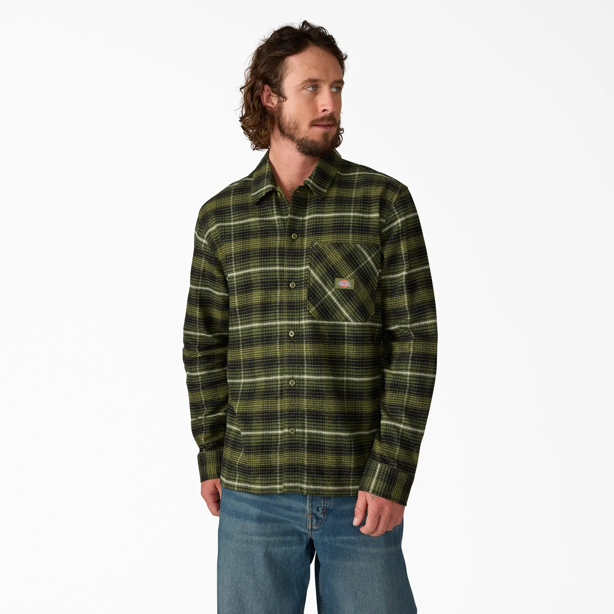 Dickies Menswear Classic Collared Flannel Forest Check Shirt - 100% Cotton, Relaxed Fit, Durable, Pocket-Equipped, Casual Everyday Wear