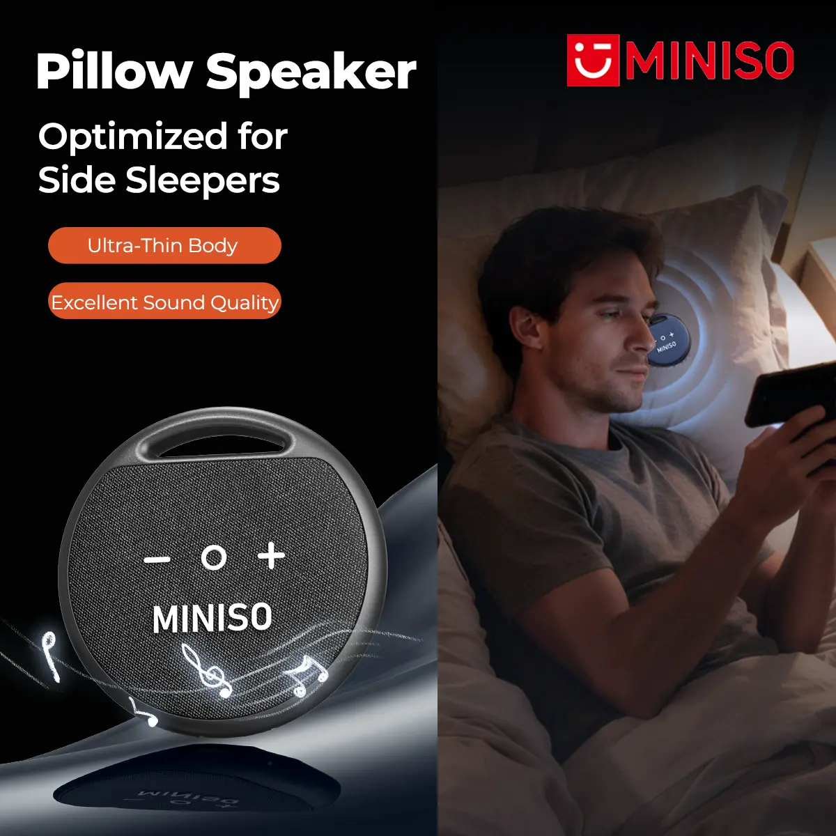 MINISO M106 Ultra-Thin Wireless Bluetooth 6.0 Pillow Speaker, Portable CD Player for Bedtime Music & Audiobooks, Headphone-Free Sleep Device Compatible with Android, iOS & Smartphones, Smartphone, Devices