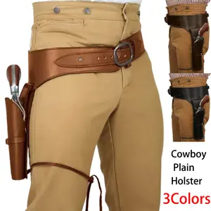 [high quality] Cowboy Plain Holster PU Leather Gun Middle Ages Holster Pistol Belt Revolver, Role playing props- For Hunters & Fishermen Ideal for Outdoor 3 colors