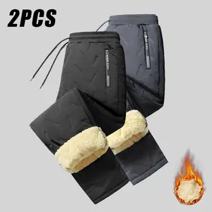 Men's Winter Fleece-Lined Waterproof Windbreaker Casual Pants - Thick Warm Long Trousers with Adjustable Drawstring Waist; Perfect for Outdoor Hiking, Jogging, Fishing, Gym Workouts, or Everyday Relaxed Wear; A Must-Have Versatile Item in Men's Wardrobes