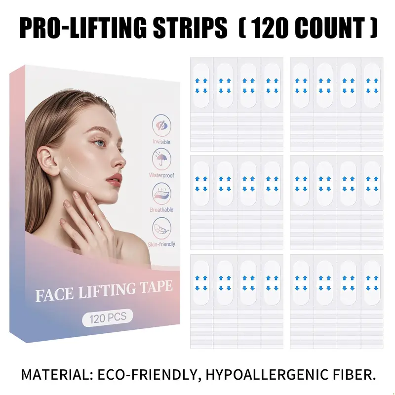 120 Pcs Invisible Face Lifting Tape - Adults' Instant V-Line Jawline & Double Chin Stickers, Waterproof Breathable Unscented Hypoallergenic Facelift Patches with Easy Cleansing Design, Ultra-Thin Matte Lifting Firmness Skincare Tool, Travel Essential