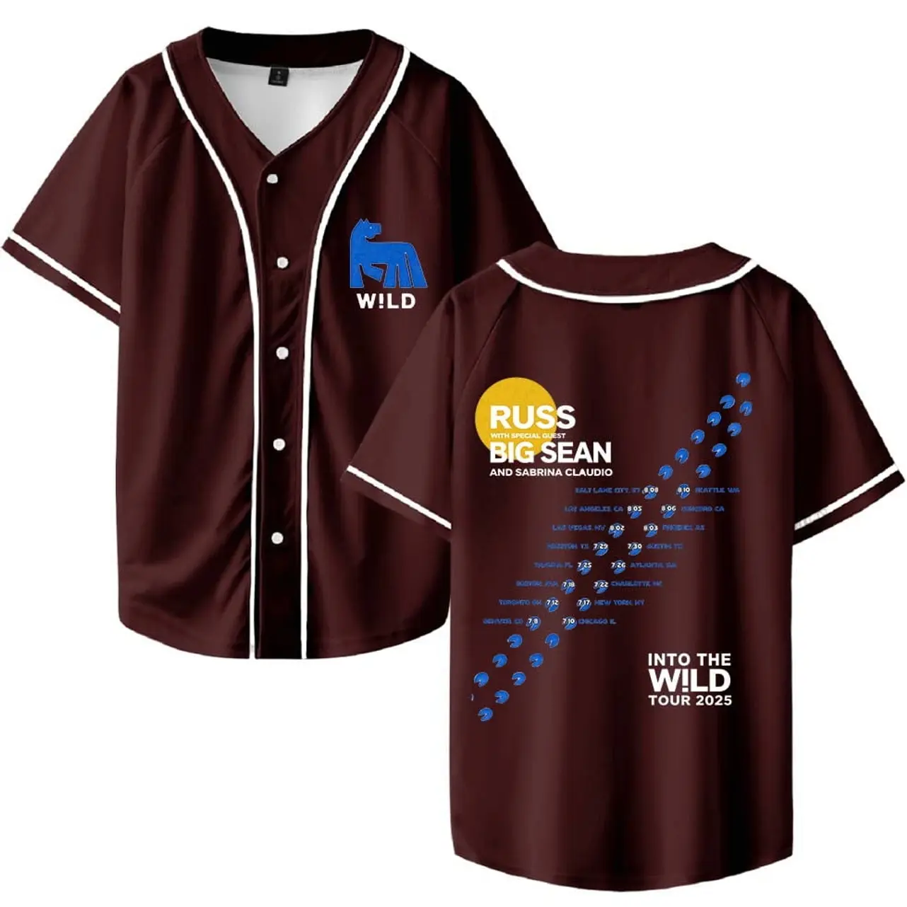 Russ Into The Wild Tour 2025 Baseball Jersey V-Neck Shirt Women Men Short Sleeve Streetwear Clothes