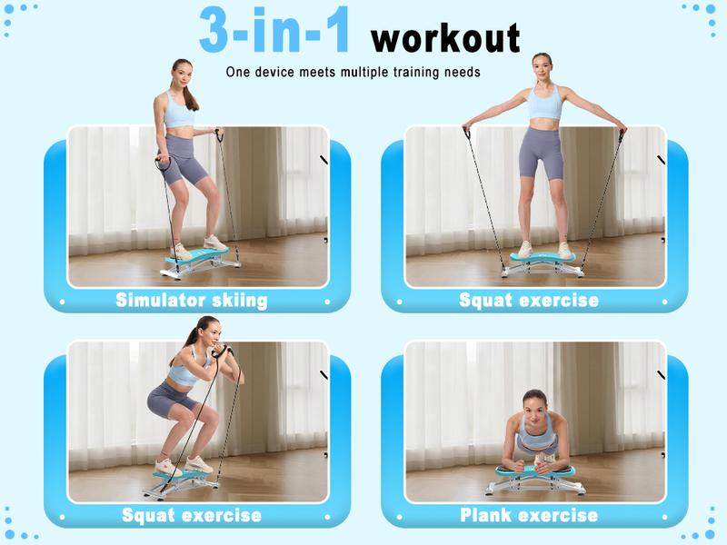 HOTWAVE Ski Machine with Resistance Bands Portable Slide Stepper Featuring LCD Monitor for Full Body Workout Compact Design & Real Time Feedback Folding Walking Pad