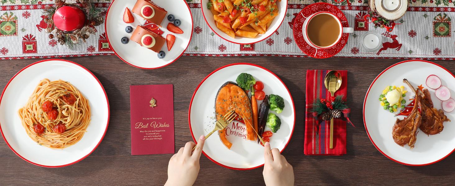 MALACASA Santa Claus / Christmas Tree 30-Piece Dinnerware Set (Service for 6) - New and Improved- Fine Earthenware Holiday Dinner Set - Microwave & Dishwasher Safe Winter Holiday