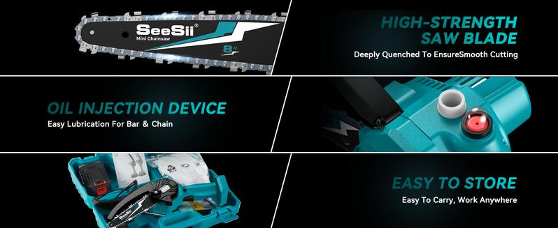 SeeSii Mini Chainsaw 8 inch, Electric Chainsaw Cordless, Upgraded Brushless Chainsaw with Auto Oiler, 2pcs 4000mAh Batteries, Battery Powered Saws Handheld Chain Saw for Tree Branch Wood Cutting CS800 #TikTokShopBlackFriday