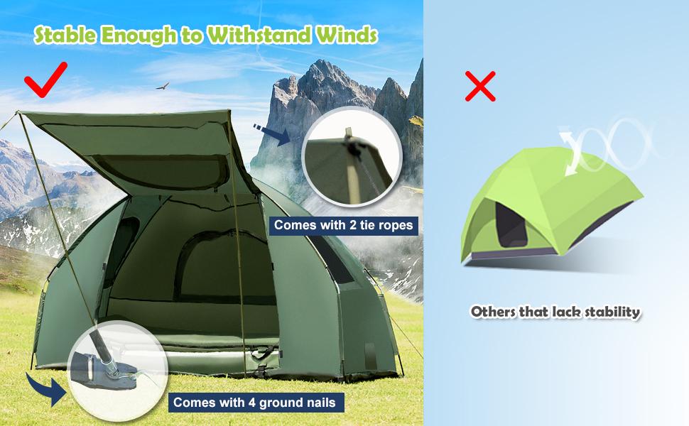Costway-5-in-1 Tent Cot, Camping Tent Combo with Awning, Air Mattress, Sleeping Bag, Air Pillow, Camping Cot, with Carrying Bag for Outdoor Hiking