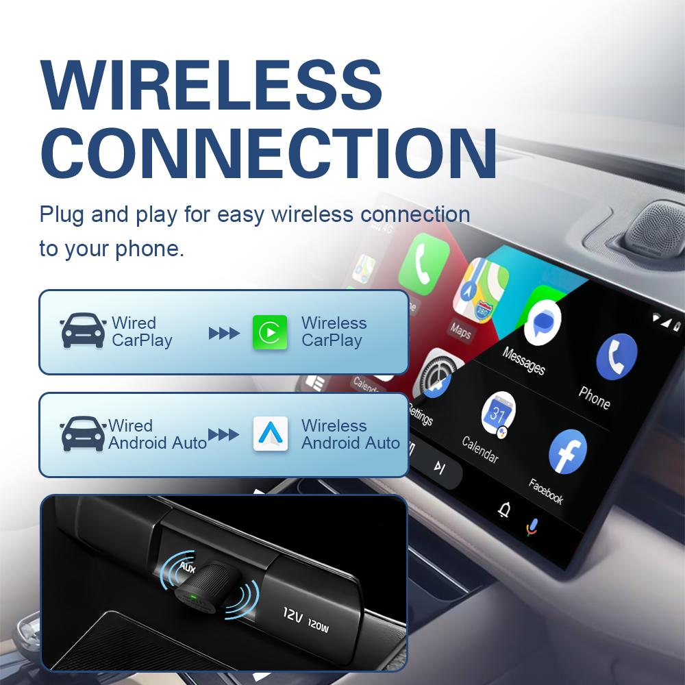 DUFIKKI Wireless CarPlay Adapter for Apple iPhone and Android Auto, Converts Cars Factory Wired CarPlay to Wireless CarPlay Compatible with iPhone iOS 10+ & Android 11+
