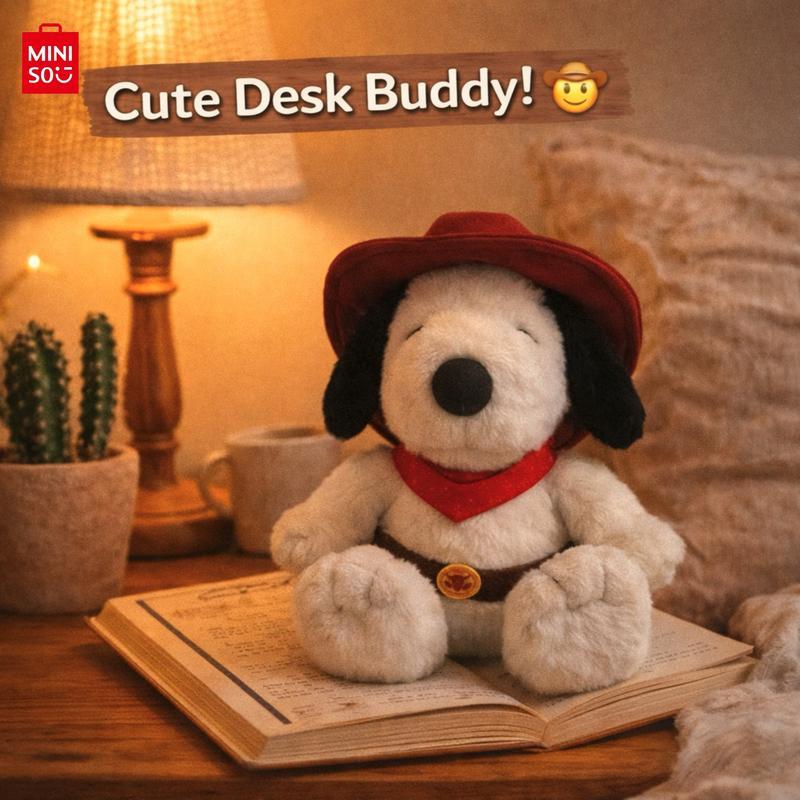 MINISO Snoopy Western Cowboy Series Sitting Posture Plush Doll, 11.8" Cute Cartoon IP Peripheral Stuffed Toy, Perfect Gift for Kids Girls Fans, Kawaii Desktop Ornament for Home Office Decor,Holiday Gift Birthday Gift(1PC)