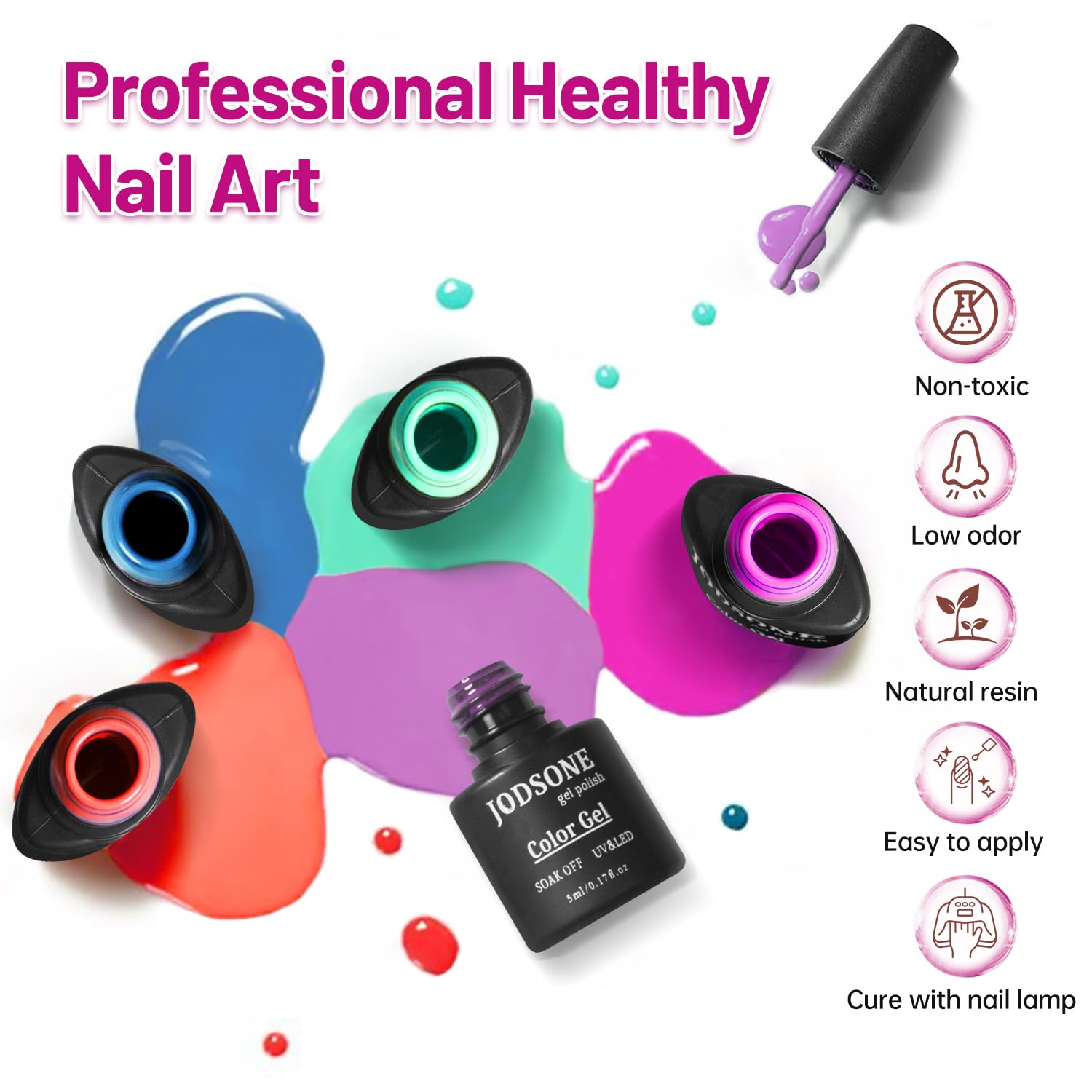 JODSONE 20-Color Vibrant High-Shine Gel Polish Kit, 3 PCS Included: Base Coat, Matte & Glossy Top Coats