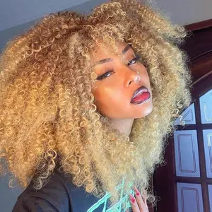 16 Inch Honey Blonde to Caramel Ombre Afro Curly Wig | Voluminous Kinky Curly Style | Heat-Resistant Synthetic Hair | Easy Wear for Parties & Daily Looks (Women’s Bold Fashion Wig)