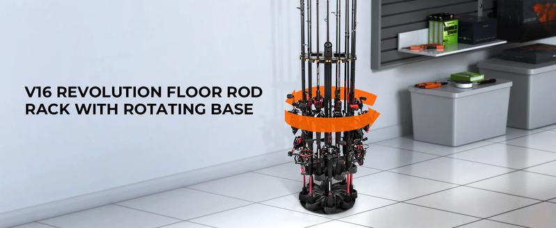 KastKing V16 Fishing Rod Rack With Rotating Base AND KastKing White Patented V15 Vertical Fishing Rod Holde- Fishing Pole Rack Holds Up to 15 Fishing Rods or Combos, Lightweight and Durable ABS Construction, Space-Saving Fishing Rod Holders for Garage