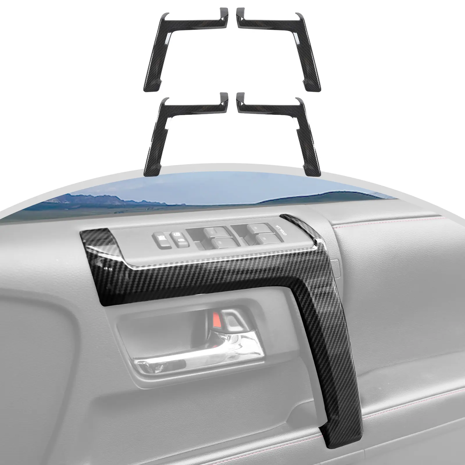 Interior Door Armrest Handle Stripe Decor Cover Trim Black For Toyota 4Runner 2010-2023 Car Accessories, Abs Carbon fiber Matt black Replacement Automotive design accessory sticker decorative decoration, Car Decorations, Car Interior Kit