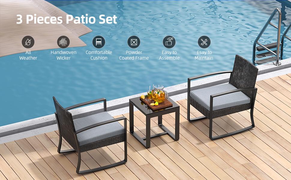 Gizoon 3-Pieces Outdoor Patio Furniture Set Rocking Bistro Set Outdoor Rattan Conversation with Coffee Table for Garden Balcony Backyard Poolside Ergonomic Design Durablr Steel Frame Gizoon 3-Pieces Outdoor Patio Furniture Set Rocking Bistro Set Outdoor Rattan Conversation with Coffee Table for Garden Balcony Backyard Poolside Ergonomic Design Durablr Steel Frame