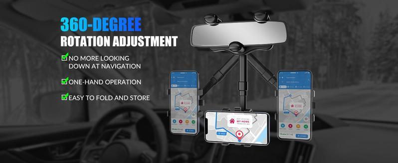 IMOLI 360° Rotating Rearview Mirror Phone Holder: Retractable, Durable, Strong Grip, Detachable Universal Design - Suitable For Most Mobile Phones