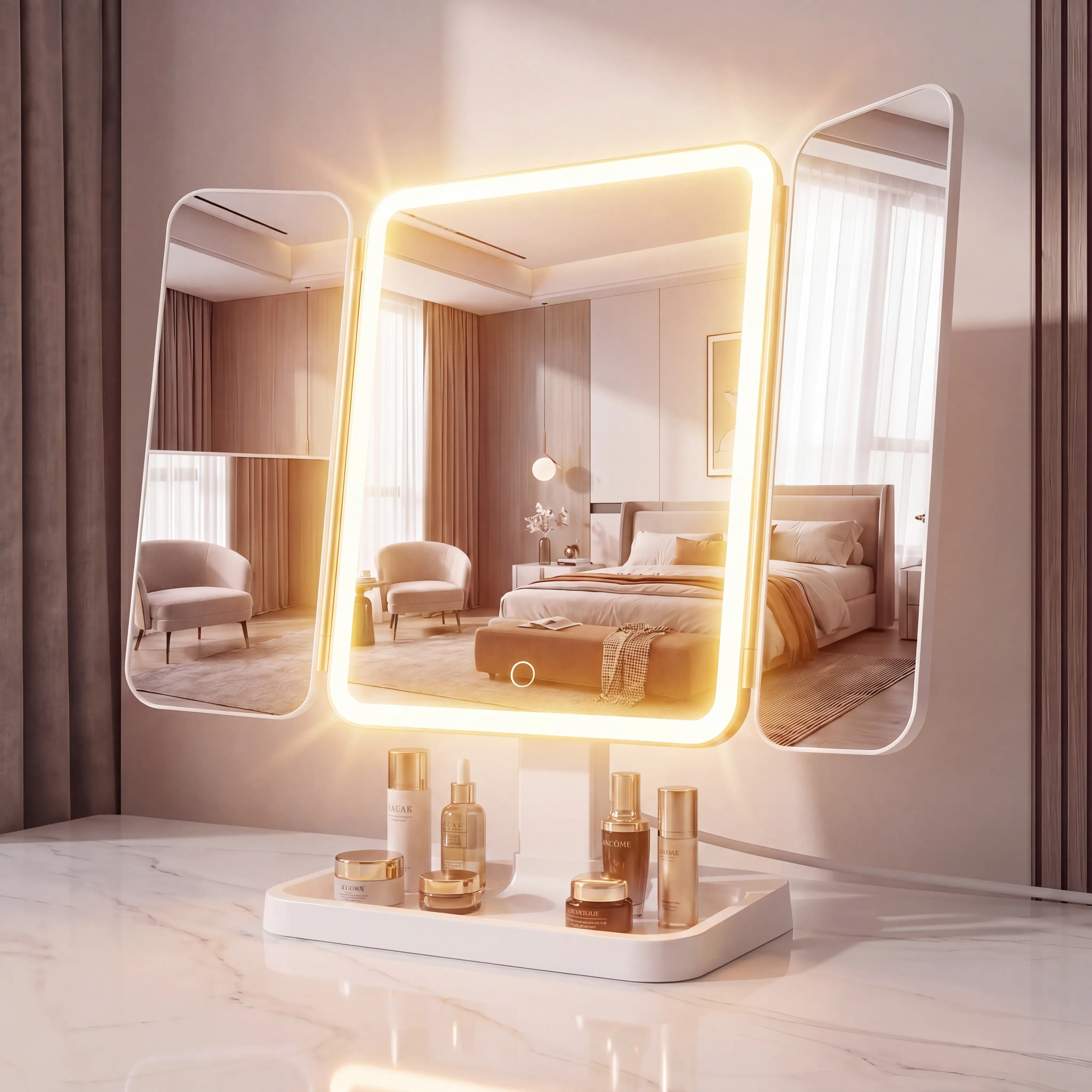 Summervibes  Foldable LED Makeup Mirror, 3 Light Modes, 2X/3X HD Magnification, Touch Dimmable, 360° Rotatable, Portable Vanity Mirror, Exquisite Gift Box, Ideal Gift  for mom and girlfriend