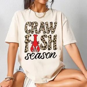 Leopard Crawfish Season Shirt, Cajun Food Crewneck, Crawfish Tee, Seafood Lover Shirt, Gift For Her