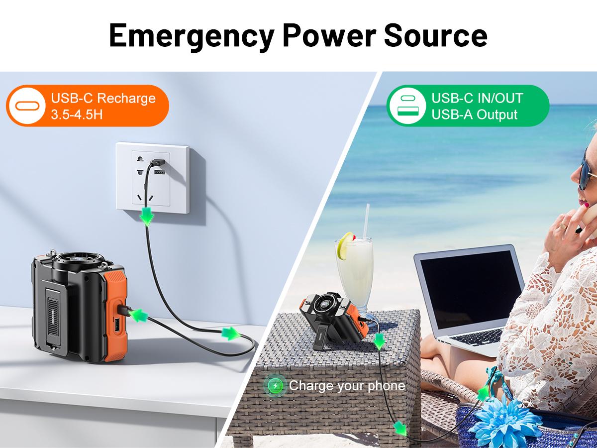 BLAVOR 3-in-1 Waist Fan with Bluetooth Speaker & Power Bank, 29600 mWh Large Battery, 26000RPM Strong Airflow, Up to 82H Long Cooling, Flashlight & HD Sound, Clip-on Wearable Belt Fan for Outdoor, Work, Camping.