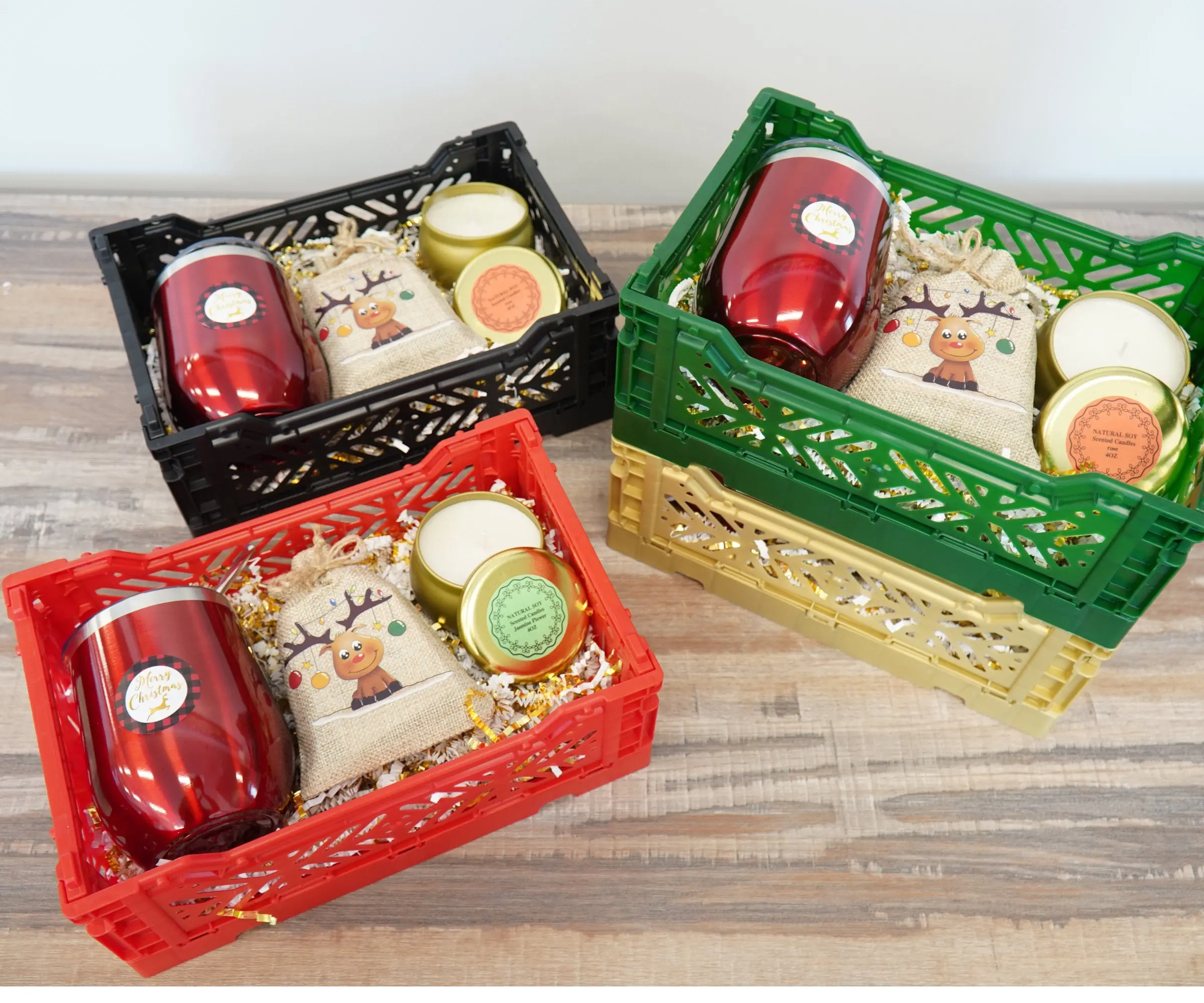 Christmas Gift Basket with Tumbler, Socks and Candle in Foldable Crate, Family Christmas Gift, Coworker, Customer New Years Gift Basket  christmas gift gift basket womens gift basket christmas gift set holiday gift basket bff christmas gift