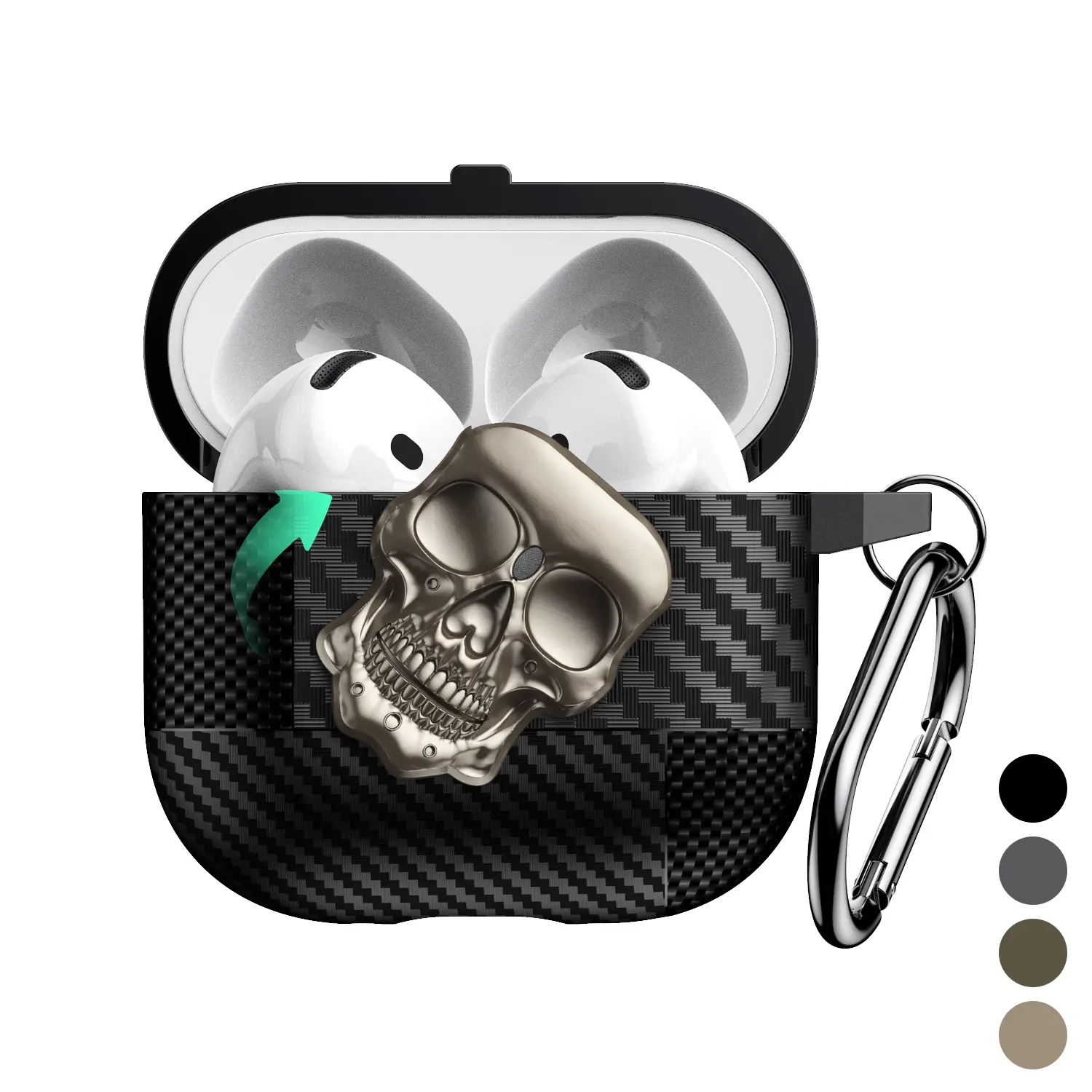 For AirPods Case 3D Skull with Lock & Keychain for Men, Funny Carbon Fiber Pattern Full Body Shockproof Hard Shell Protective Skeleton Cover for Airpods 4th Pro3/2/1 Protective Case