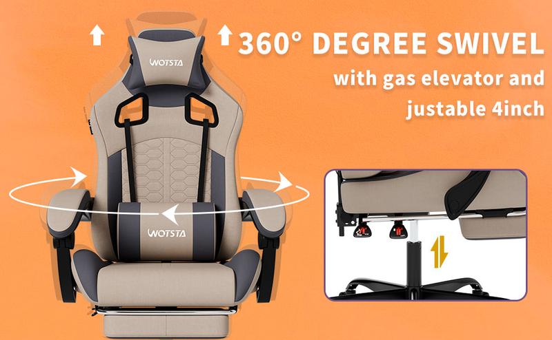 WOTSTA office gaming chair, equipped with comfortable memory foam lumbar support and headrest, office chair backrest can be adjusted to a tilt angle of 90°-135°,Mesh Swivel Rolling Task Chair Furniture Ergonomic
