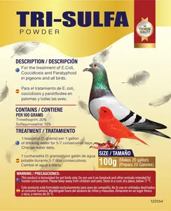 TRI_SULFA Powder 100g, Liquid 100ml or 100 Tablets for Pigeon and All Birds para Palomas y Aves
