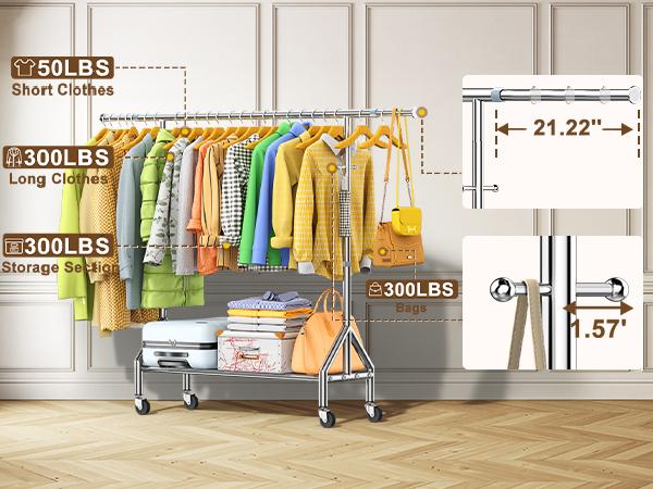 Multi-Functional Heavy-Duty Freestanding Clothes Rack Doubles as Pull-Up Bar Thickened Steel Tube Swivel Wheels 2-in-1 for Hanging Clothes & Working Out Large Capacity Space-Saving