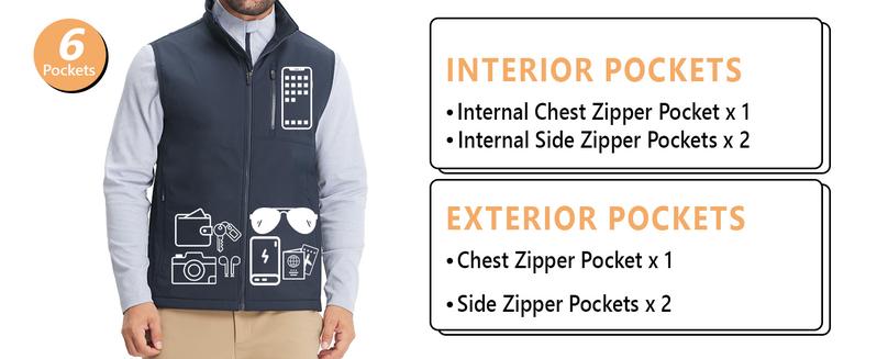 MAELREG Men’s Windproof Softshell Vest Lightweight Stretch Sleeveless Jacket with Zip Pockets Warm Durable Outdoor Sports Golf Vest