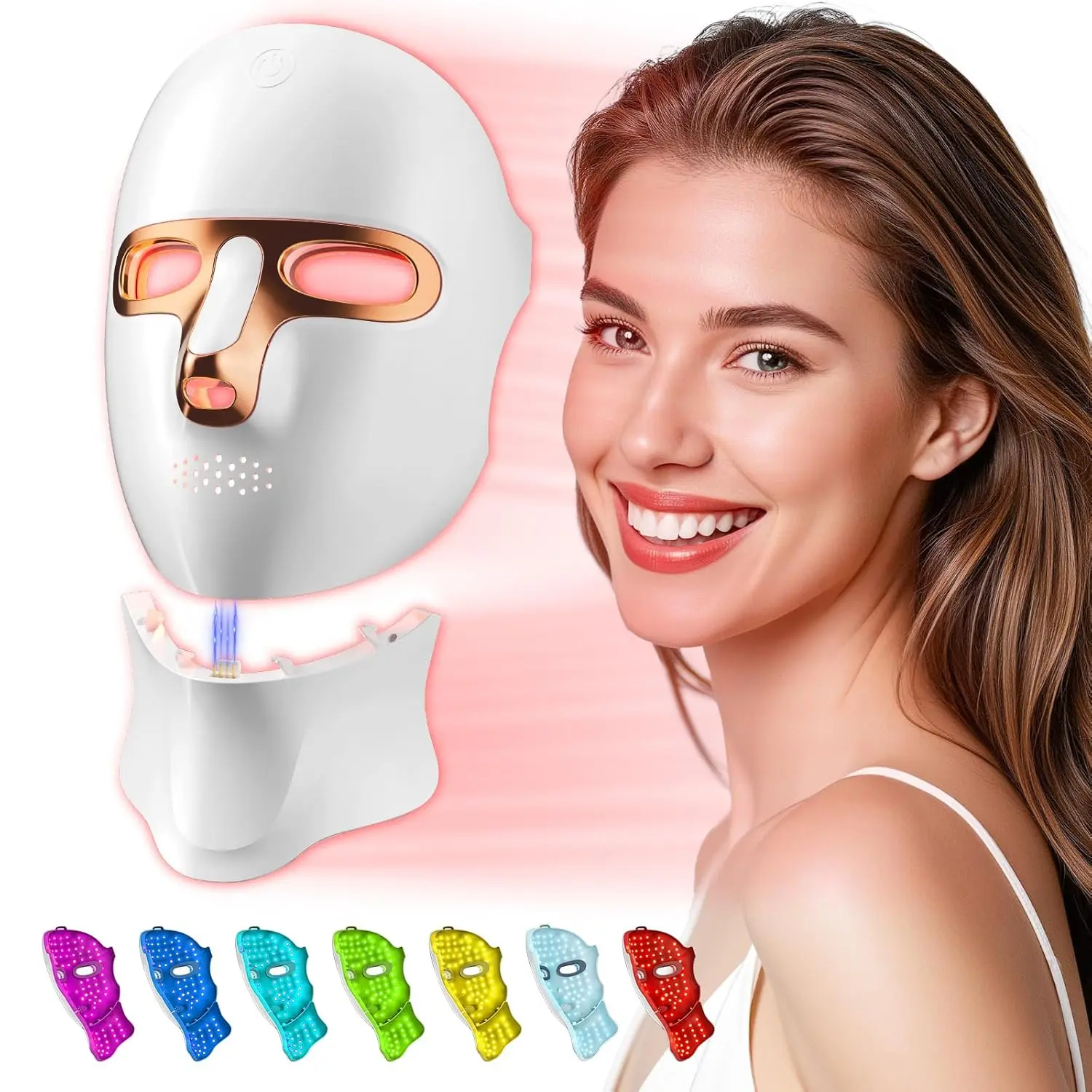 7 Color LED Light Skincare Face & Neck Mask, Cordless Rechargeable Red & Blue Photon Device for Smoothing Fine Lines & Bright Complexion, Great Holiday Gift for Women