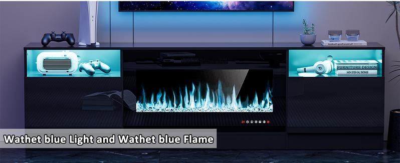 【2 Packages Shipping】Dragosum 70" Fireplace TV Stand,  LED Light Entertainment Center, TV Stand for TVs Up to 80" with 36" Electric Fireplace, TV Console for The Living Room,Storage Cabinet, Media Console Table