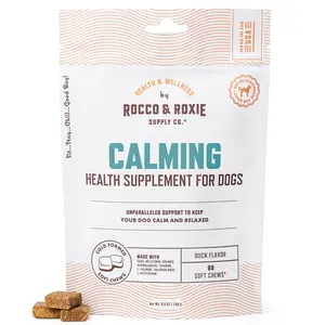 Rocco & Roxie Calming Chews for Dogs, Dog Anxiety Relief for Separation & Stress, Sleep Aid with Melatonin & Valerian for Large, Med, Small Dogs, Puppy Composure Treats, Supplements, 60ct