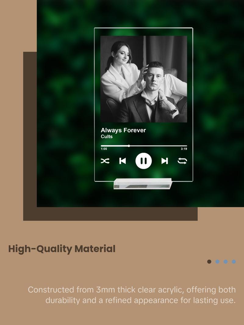 MIRACLE PRINTS Personalised Song Plaque With Stand, Custom Music Plaque, Any Photo / Song, Any Playlist, Photo and Music Gift, Music Prints, Personalized Photo Frame, Album Cover Song Plaque, Mother's Day Gifts, Gift for Mom, Acrylic plaque Decor