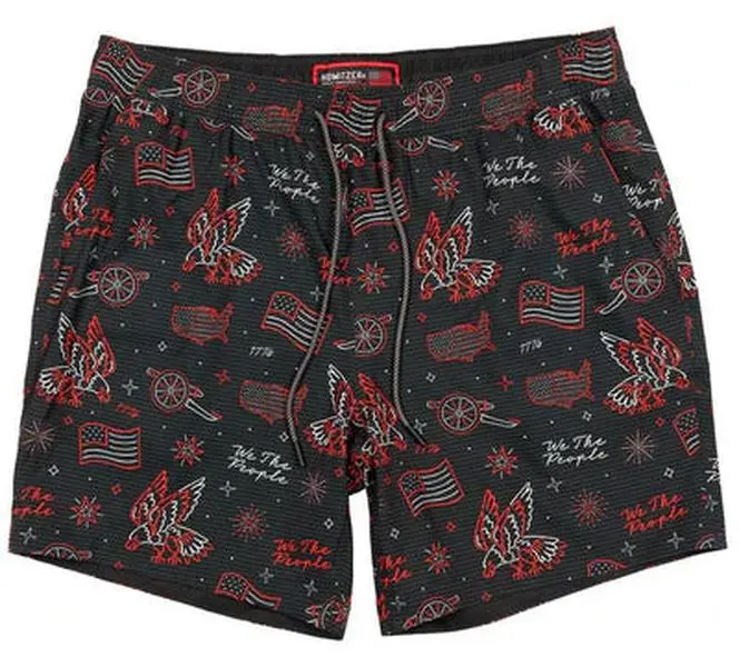 Howitzer Clothing Men's Neon Striped Boardshorts - Polyester-Spandex Fabric, Menswear Design, Functional Pocket, Drawstring, Breathable Sport Bottom Shorts, Sporty Chic Style, Casual Wear Shorts, Breathable Sport Shorts