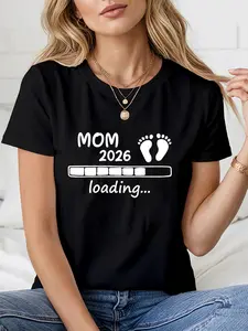 Mama Is Leveling Up Pregnancy Tee with Tiny Feet Prints - Soft & Comfy Womens Round Neck T-Shirt, Cute Maternity Top for Celebrating Growth, Baby Showers, Spring & Summer Maternity Photos. A Positive Gift for Expecting Mothers.