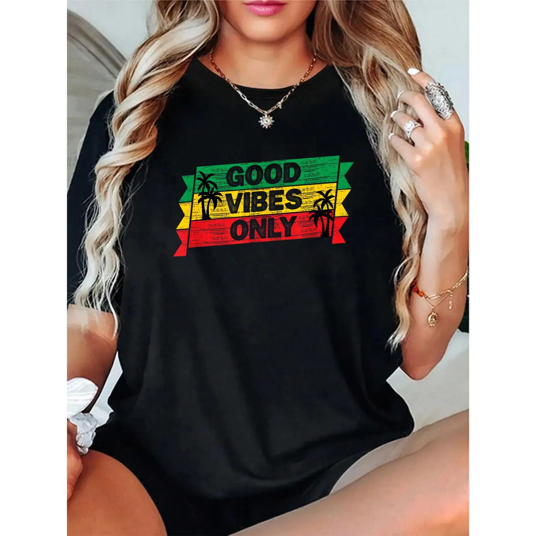 Women's 100% Cotton Casual T-Shirt - Unisex Rasta Flag Reggae Rastafarian Jamaica Print, Breathable Cute Everyday Soft Touch Streetwear Tee, Fit, Short, Style
