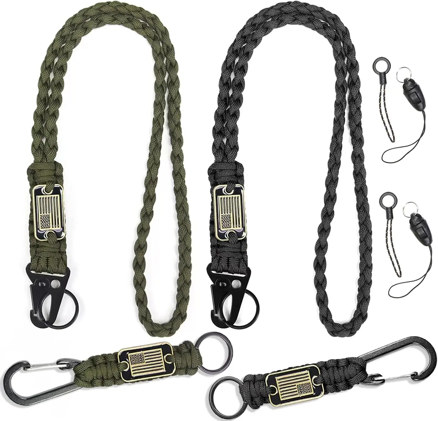 2/4PCS Heavy Duty Paracord Lanyard  with  Flag, Braided key lanyard for  for men Long/Short