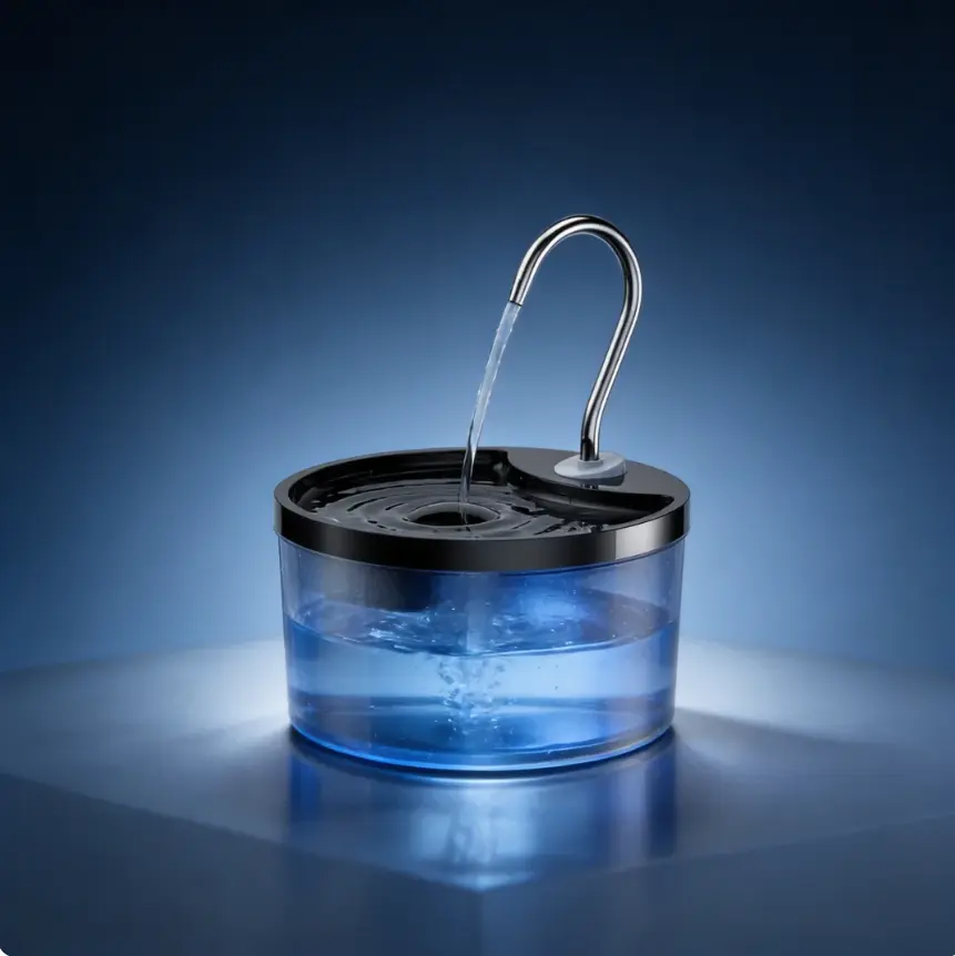 2.1L Silent Cat Water Fountain - Wired Plug-In Model, Ultra-Quiet Copper Quiet Spout, 6-Layer Filter, Soft Blue LED Night Light, Automatic Gravity Auto Refill Feeder for Clean Water