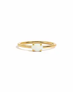 Sami Jewels Opal Oval Solitaire Ring, 925 Sterling Silver Plated with 14k Gold, Sizes 4-12, Hypoallergenic and Nickel-free, Birthstone Ring, Gemstone Ring, Elegant Everyday Ring
