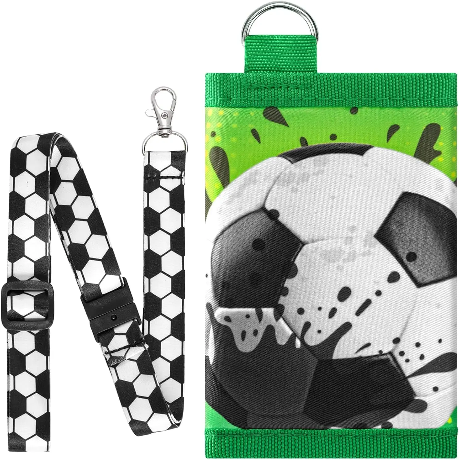 Kids Wallet for Boys, Soccer Trifold Boys Wallet for Kids Ages 4-18, Novelty Wallet with Zippered Coin Pocket and Card Holders Lanyard, Christmas Birthday Gift for Boy ChildrenGift.