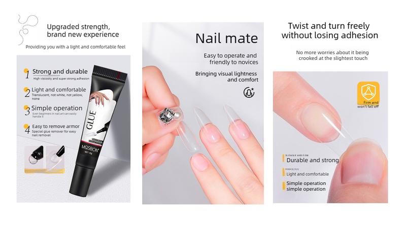 Wearable Nails ，10g Upgraded Super Strong Semi-Solid Tube Xiaomi Glue, Quick-Drying Patch Glue, No Whitening, No UV Light Required, Durable, with Decoupling Solution Set