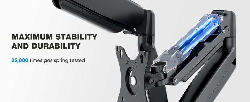 Monitor Stand - Adjustable Desk Mount Arm for 15 - 27  Inch Monitors, Supports up to 17.6lbs, Heavy Duty Screen Mount with Gas Spring, Clamp & Grommet Base, VESA Bracket 75/100 Compatible