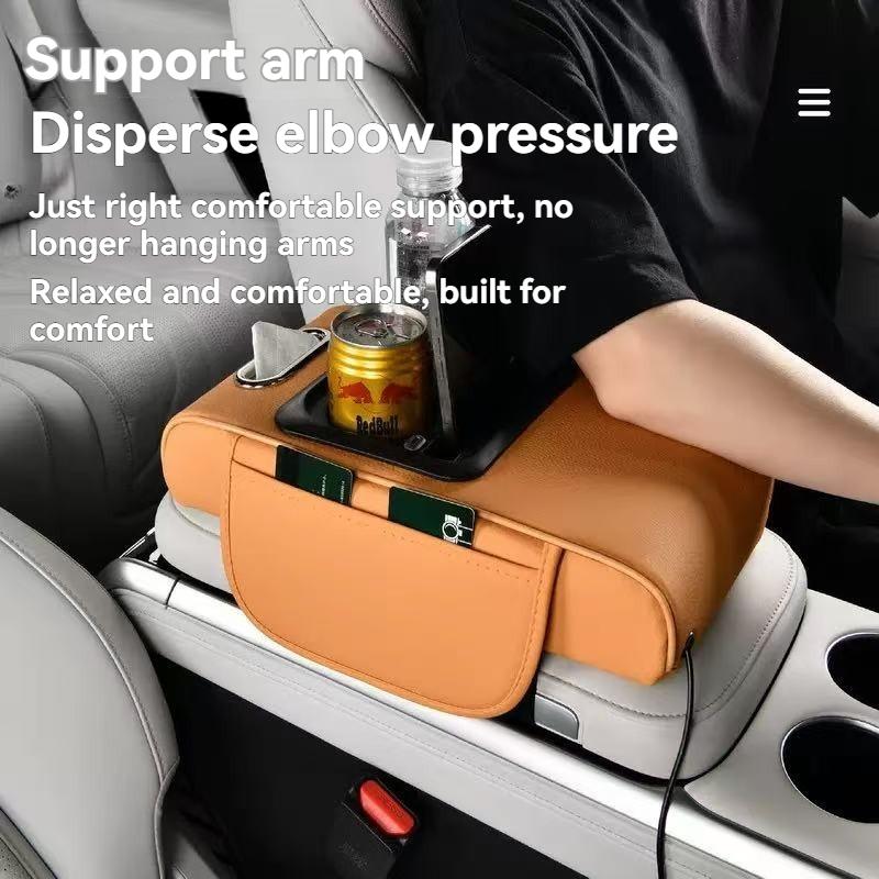 2026 New 5-in-1 Car Armrest Cushion with Height Extension Tissue Box and Storage Bag Starry Roof and Charging Function Memory Foam Central Console Armrest Pad for Car Interior