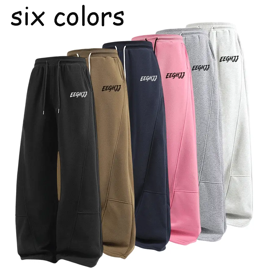 Men's Polyester Baggy Sweatpants - 2026 Unisex American Design, Drawstring Waist, EEGHJJ Print, Relaxed Wide-Leg Pants, Suitable for Everyday Wear & Commuting, Men's Baggy Sweatpants