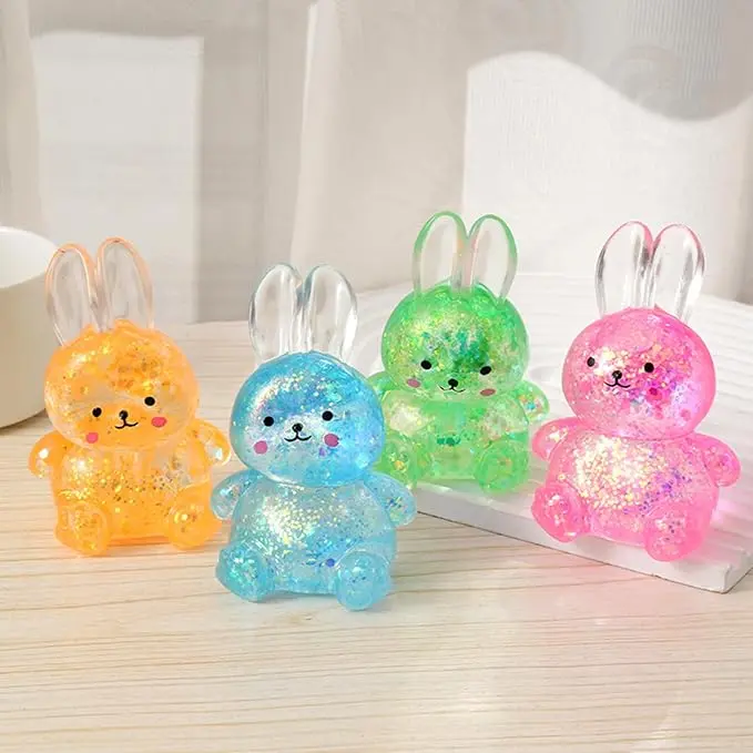 Sezua Squishy Fidget Stress Ball - Easter Basket Stuffers, Taba Squishies Squeeze Sensory Rabbit Toys, Rabbit Squishy Sugar Stress Ball Toys for Adult Kid, Glitter Rabbits Gift for Birthday Christmas