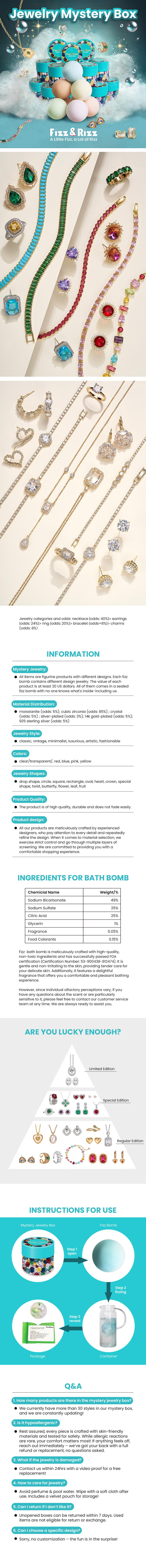 [D] Fizz and Rizz by Yorkett Jewelry Mystery Box Random Fine Jewelry Necklace, Earrings, Bracelet, Charm, Adjustable Ring