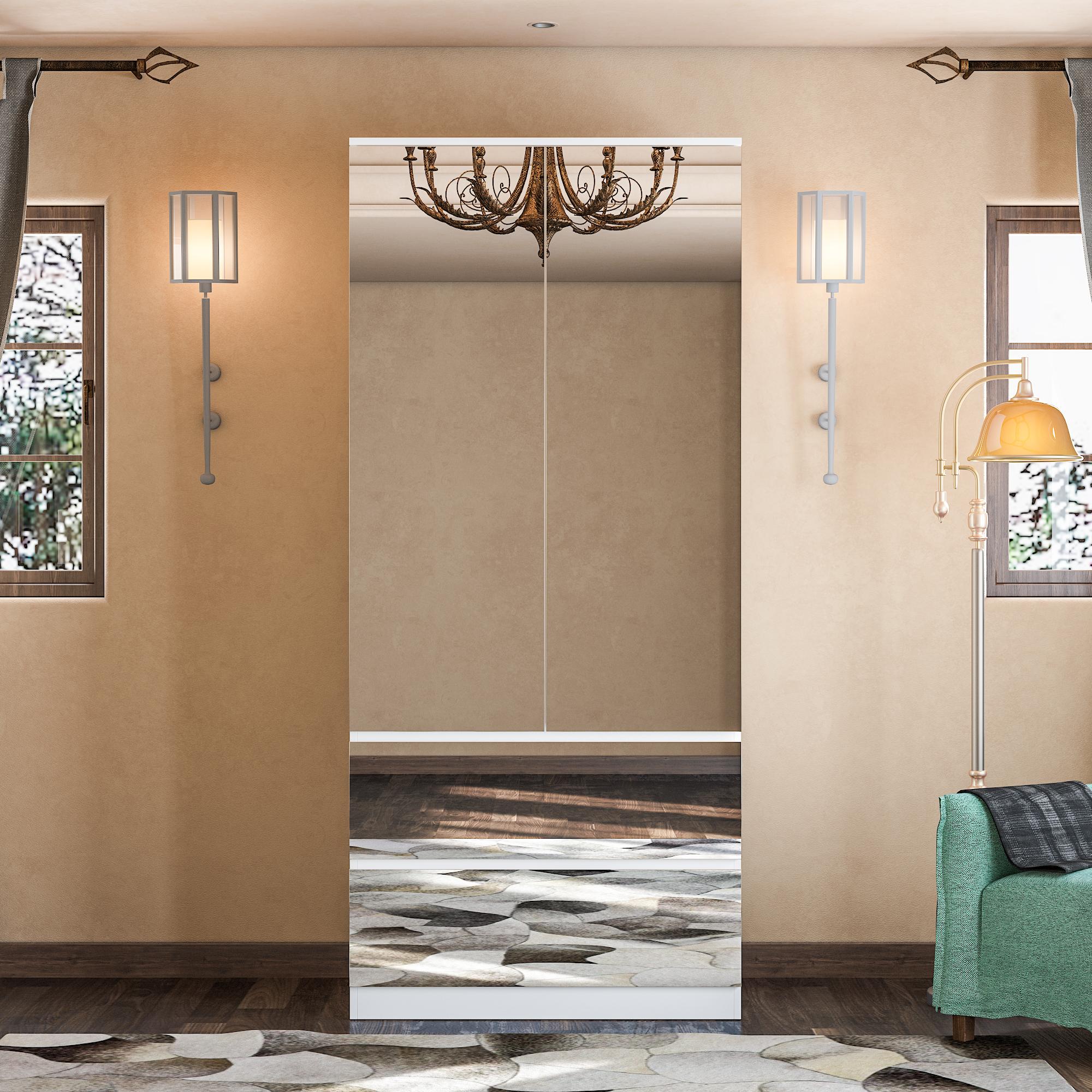 FUFU&GAGA 3 Types Mirror Wardrobe Armoire with Drawers Closet Glass Full Length Mirror Doors Drawers & Hanging Rod Clothes Storage Cabinet for Bedroom